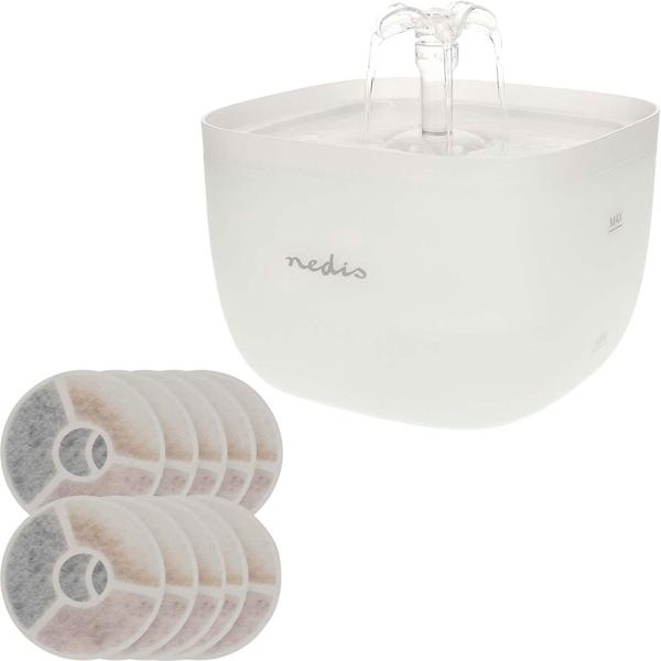 Fontanella per animali 2L con 10 filtri di ricambio – Distributore d’acqua ultra silenzioso per cani e gatti, cascata a 360°, filtro a 4 stadi, luce LED, senza BPA