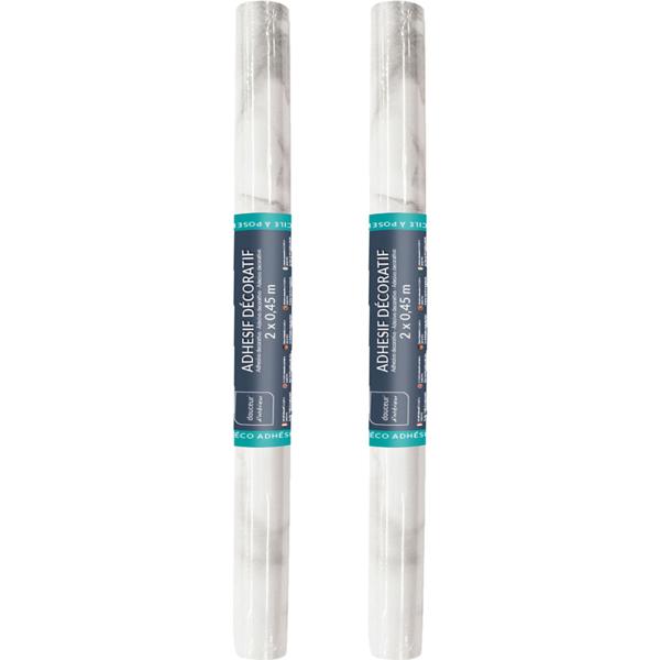 2er-Set Hochwertige Klebefolie Weisser Marmor – Moderne Dekofolie, selbstklebend, 45cmx200cm