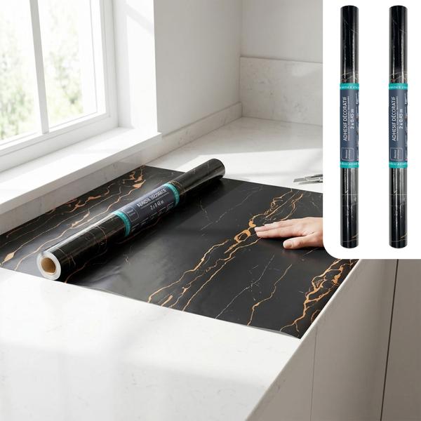 2er-Set Hochwertige Klebefolie Schwarzer Marmor – Moderne Dekofolie, selbstklebend, 45cmx200cm
