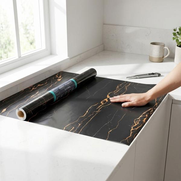 2er-Set Hochwertige Klebefolie Schwarzer Marmor – Moderne Dekofolie, selbstklebend, 45cmx200cm