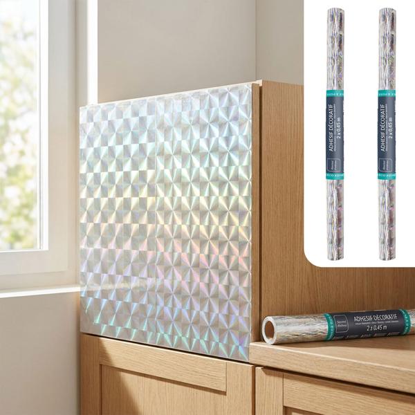 2er-Set Minimalistische Klebefolie mit Karomuster, silber – Hochwertige Dekofolie, selbstklebend, 45cmx200cm