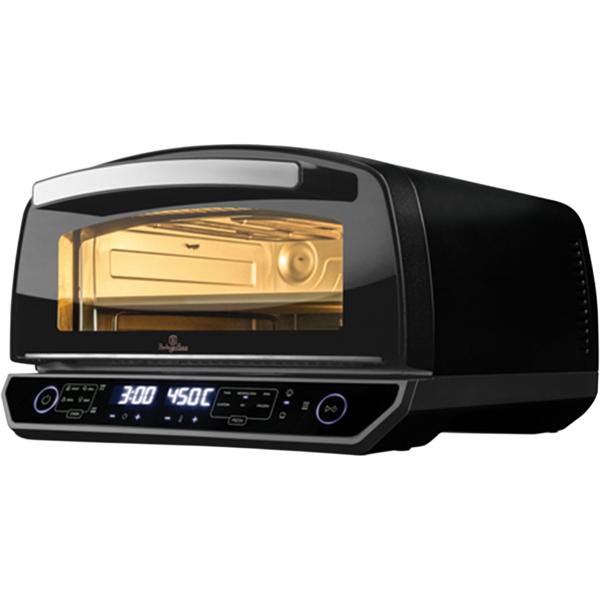 Pizzaofen elektrisch 450°C mit Pizzastein, 2200W Indoor Ofen für 33cm Pizza, Touch-Display, 10 Funktionen, inkl. Pizzaheber & Backblech, Schwarz