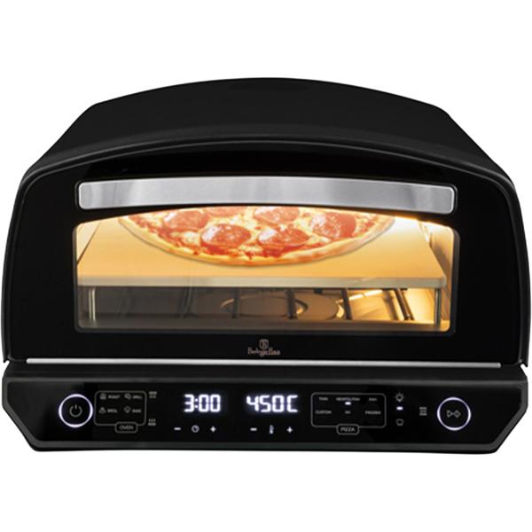 Pizzaofen elektrisch 450°C mit Pizzastein, 2200W Indoor Ofen für 33cm Pizza, Touch-Display, 10 Funktionen, inkl. Pizzaheber & Backblech, Schwarz