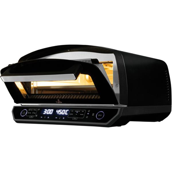 Pizzaofen elektrisch 450°C mit Pizzastein, 2200W Indoor Ofen für 33cm Pizza, Touch-Display, 10 Funktionen, inkl. Pizzaheber & Backblech, Schwarz