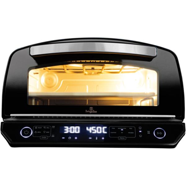 Pizzaofen elektrisch 450°C mit Pizzastein, 2200W Indoor Ofen für 33cm Pizza, Touch-Display, 10 Funktionen, inkl. Pizzaheber & Backblech, Schwarz