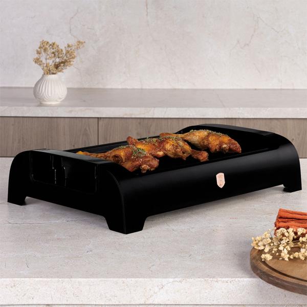 Electric table grill 1500 W black with non-stick grill plate: stepless thermostat, ideal for low-fat grilling, compact, elegant, easy to clean