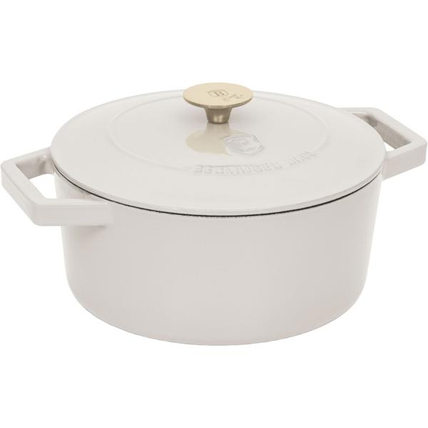 Cast iron casserole Ø24 cm 4.35 L, cream: Elegant casserole dish, induction-compatible & oven-safe – roaster for braising, baking & serving