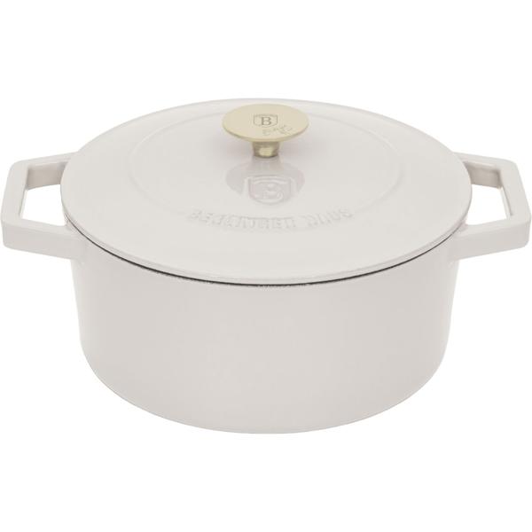 Cast iron casserole Ø24 cm 4.35 L, cream: Elegant casserole dish, induction-compatible & oven-safe – roaster for braising, baking & serving