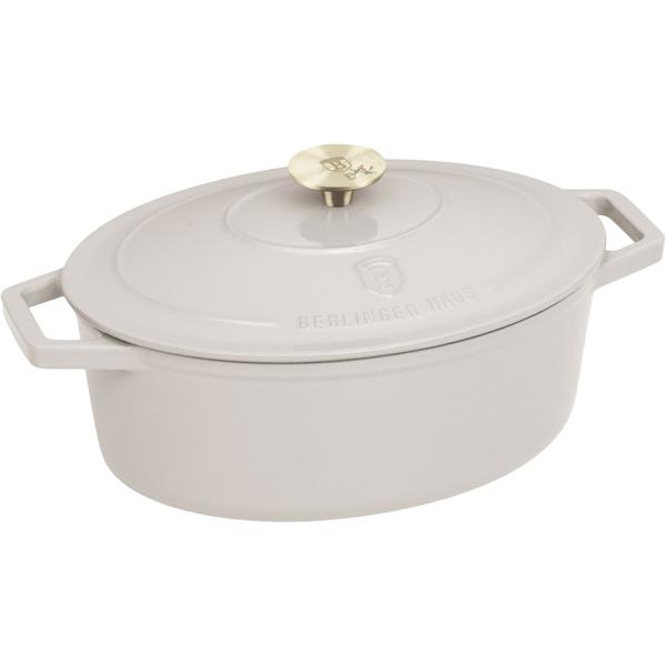 Ovaler Bräter Ø30cm Gusseisen Schmortopf, induktionsgeeignet: Eleganter Brattopf & Kasserolle zum Schmoren, Braten & Backen, Creme