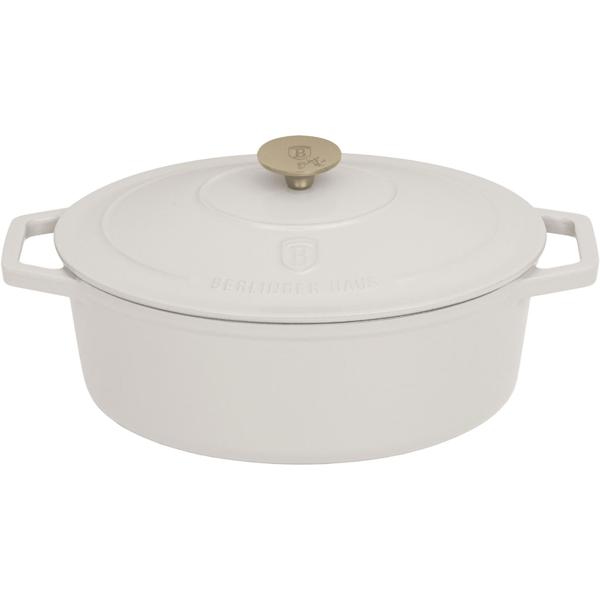 Ovaler Bräter Ø30cm Gusseisen Schmortopf, induktionsgeeignet: Eleganter Brattopf & Kasserolle zum Schmoren, Braten & Backen, Creme