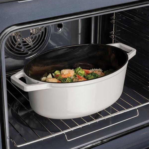 Ovaler Bräter Ø30cm Gusseisen Schmortopf, induktionsgeeignet: Eleganter Brattopf & Kasserolle zum Schmoren, Braten & Backen, Creme
