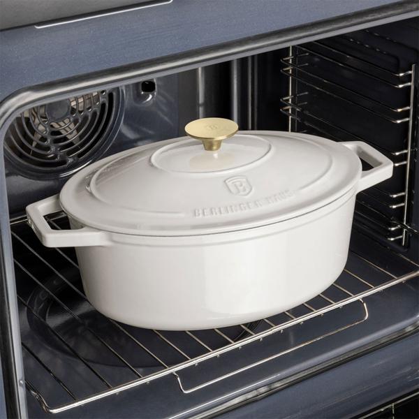 Ovaler Bräter Ø30cm Gusseisen Schmortopf, induktionsgeeignet: Eleganter Brattopf & Kasserolle zum Schmoren, Braten & Backen, Creme