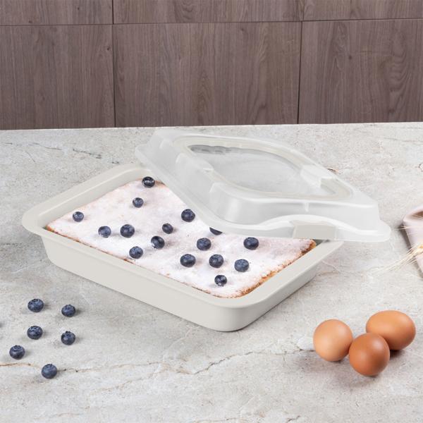 Arrostoio con coperchio 36,5 x 24,5 cm – Pirofila antiaderente in acciaio al carbonio, resistente al forno fino a 220 °C, ideale per forno e trasporto