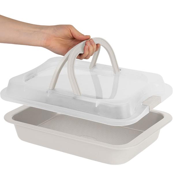 Arrostoio con coperchio 36,5 x 24,5 cm – Pirofila antiaderente in acciaio al carbonio, resistente al forno fino a 220 °C, ideale per forno e trasporto
