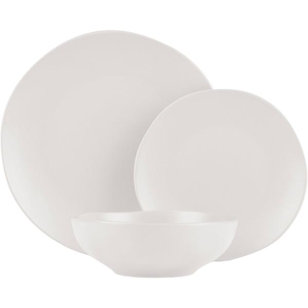 Exklusives 18-tlg. Geschirr-Set Creme: Tafelservice aus Steinzeug für 6 Personen, spülmaschinenfest & mikrowellengeeignet - für elegante Dinner