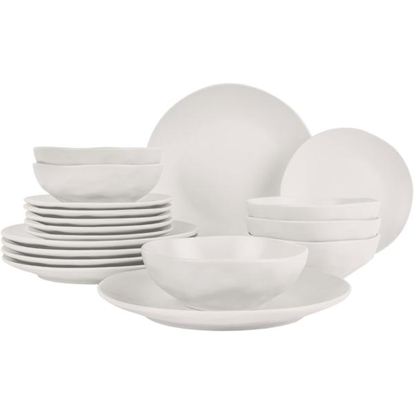 Exklusives 18-tlg. Geschirr-Set Creme: Tafelservice aus Steinzeug für 6 Personen, spülmaschinenfest & mikrowellengeeignet - für elegante Dinner