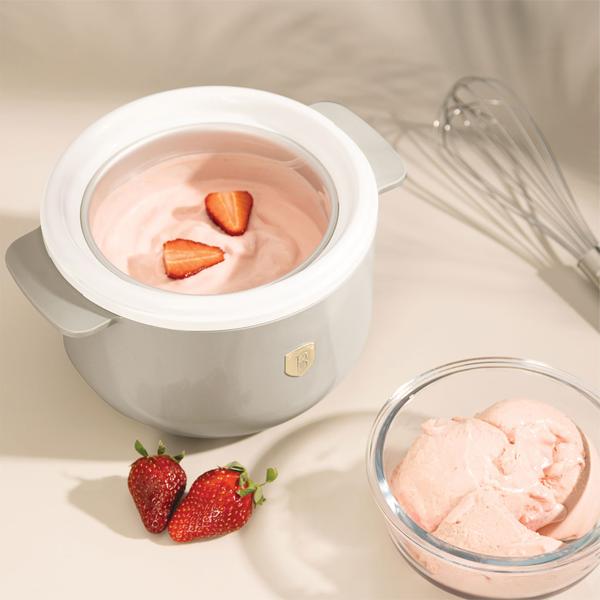 Elegant cream‑coloured 1.1 l ice cream maker: for creamy ice cream, fresh sorbet & delicate frozen yoghurt – compact dessert machine