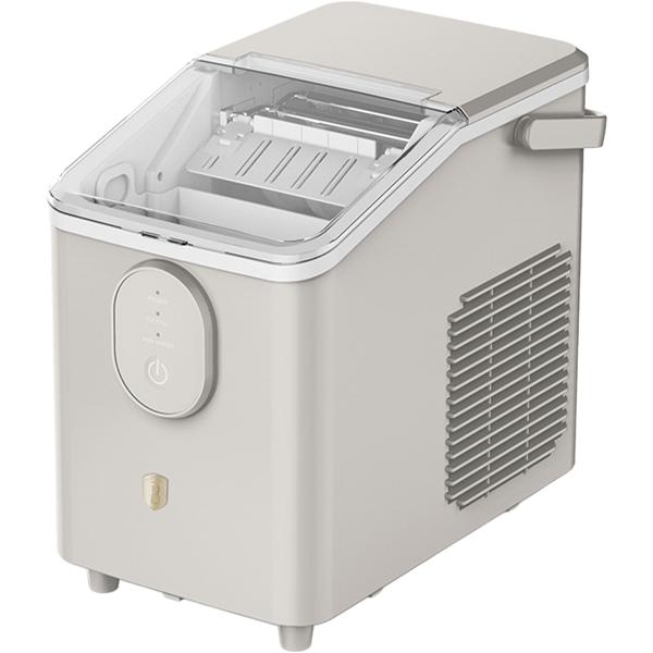 Macchina per cubetti di ghiaccio – Compatto ice maker dal design retrò con serbatoio 0,8L & 120W – 12kg di ghiaccio in 24h – Inclusa pratica paletta per il ghiaccio, crema