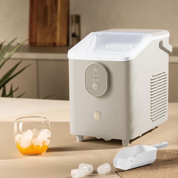 Macchina per cubetti di ghiaccio – Compatto ice maker dal design retrò con serbatoio 0,8L & 120W – 12kg di ghiaccio in 24h – Inclusa pratica paletta per il ghiaccio, crema