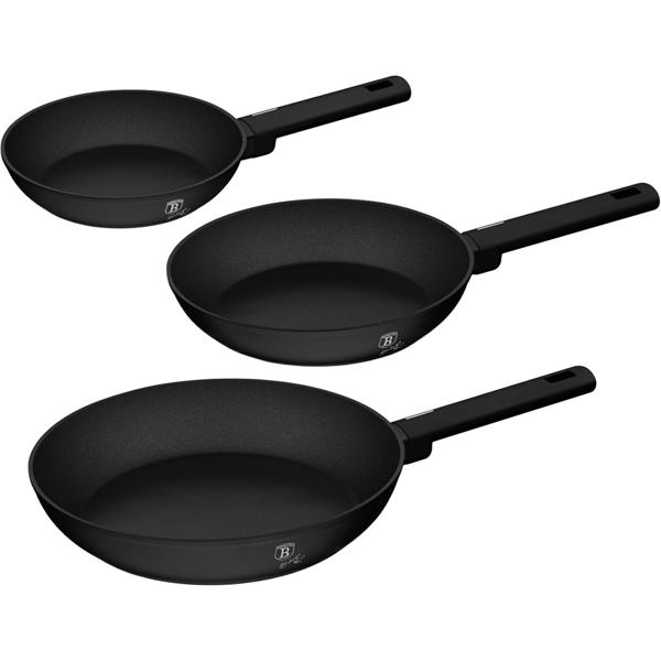 Elegante set di 3 padelle in alluminio nero opaco – set di padelle antiaderenti di alta qualità, facile da pulire per la cucina moderna