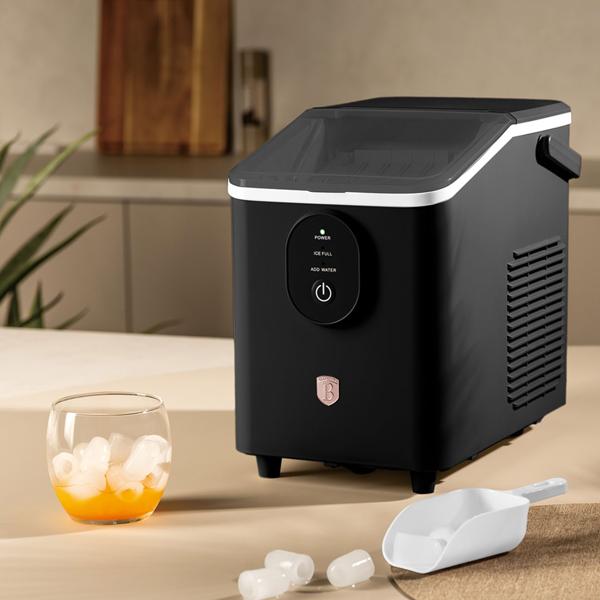 Macchina per cubetti di ghiaccio – Ice maker compatto dal design retrò con serbatoio acqua 0,8 L e 120 W – 12 kg di ghiaccio in 24 h – Incl. pratica paletta per il ghiaccio, nero oro rosa
