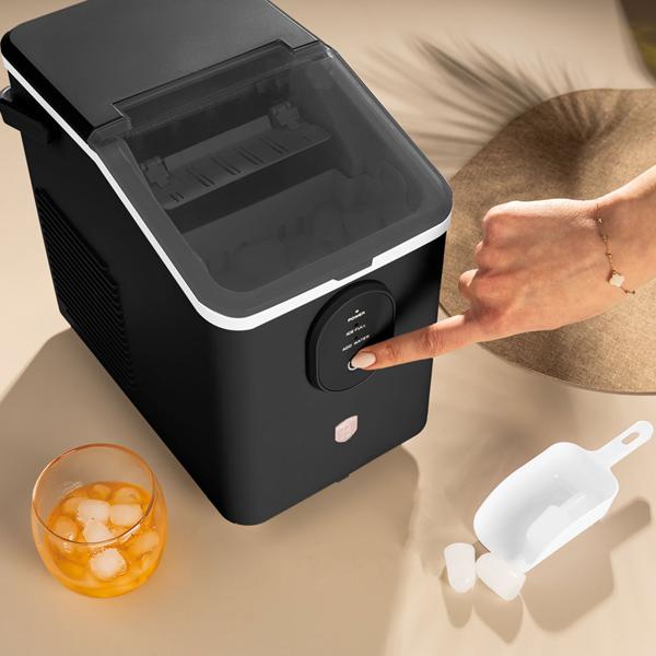 Macchina per cubetti di ghiaccio – Ice maker compatto dal design retrò con serbatoio acqua 0,8 L e 120 W – 12 kg di ghiaccio in 24 h – Incl. pratica paletta per il ghiaccio, nero oro rosa
