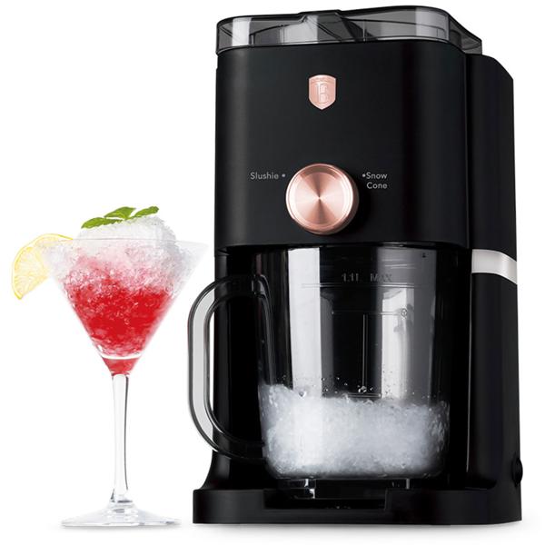 Electric Ice Crusher 30 W, 1.1 l Black-Rose Gold: Crushed Ice & Shaved Ice Machine for Cocktails, Iced Coffee & Slush, ideal for any party