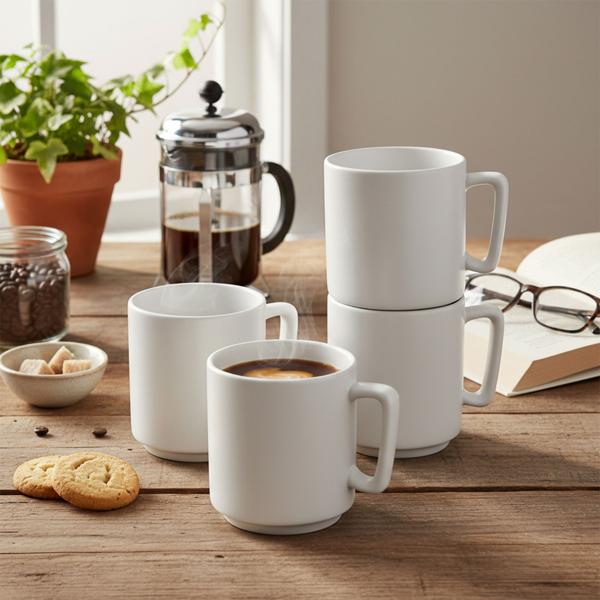 4‑piece stoneware mug set: 300 ml matte cream mug set, dishwasher‑safe & microwave‑safe – modern cups, ideal for office and kitchen