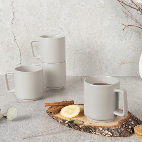 4‑piece stoneware mug set: 300 ml matte cream mug set, dishwasher‑safe & microwave‑safe – modern cups, ideal for office and kitchen