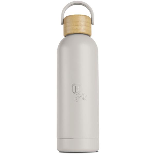 0.5-litre stainless-steel thermal bottle with bamboo lid – elegant matte insulated bottle, ideal for hot and cold drinks on the go