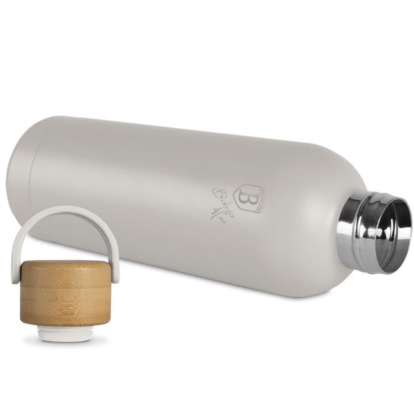 0.5-litre stainless-steel thermal bottle with bamboo lid – elegant matte insulated bottle, ideal for hot and cold drinks on the go