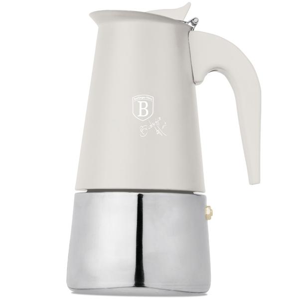 Espresso maker for 6 cups, matt cream: stainless-steel moka pot, fast espresso maker for perfect coffee enjoyment, easy-care