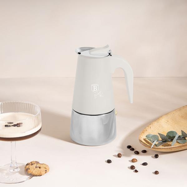 Espresso maker for 6 cups, matt cream: stainless-steel moka pot, fast espresso maker for perfect coffee enjoyment, easy-care