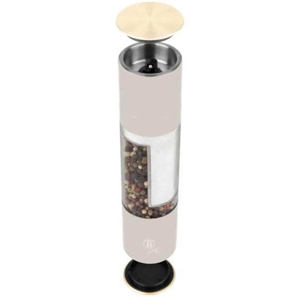 2‑in‑1 salt & pepper mill: matte cream, designer spice mill – stylish & practical – grinds salt & pepper at the same time – an eye‑catcher in any kitchen