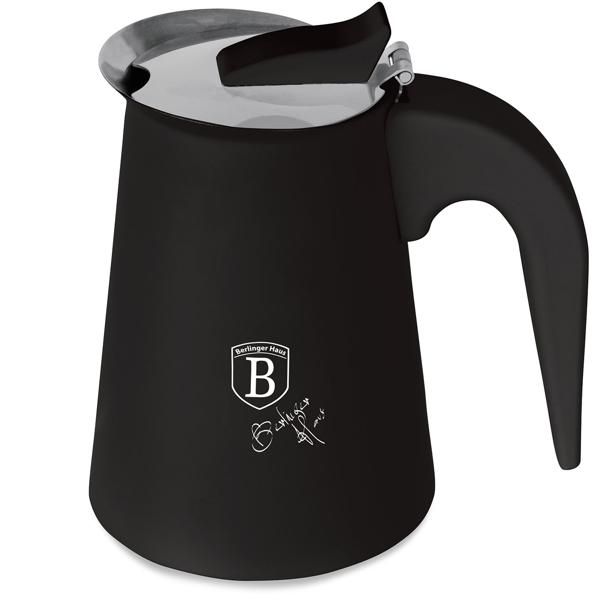 Espresso maker for 6 cups, matt black: stainless-steel moka pot, fast espresso maker for perfect coffee enjoyment, easy-care