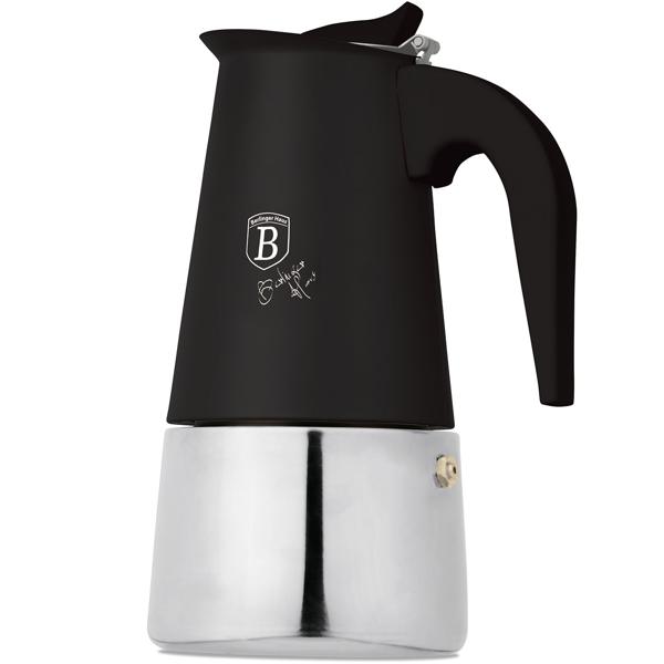 Espresso maker for 6 cups, matt black: stainless-steel moka pot, fast espresso maker for perfect coffee enjoyment, easy-care