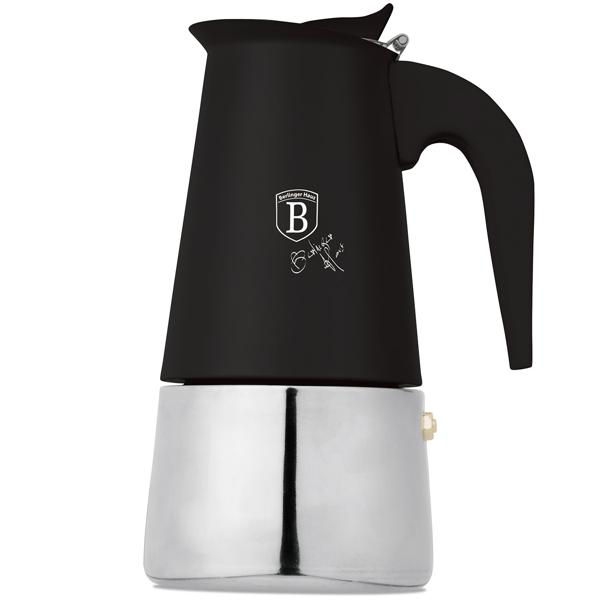 Espresso maker for 6 cups, matt black: stainless-steel moka pot, fast espresso maker for perfect coffee enjoyment, easy-care