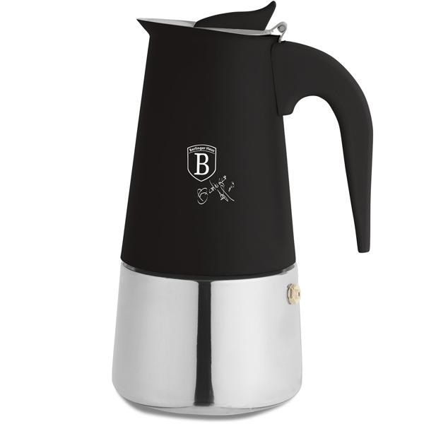 Espresso maker for 6 cups, matt black: stainless-steel moka pot, fast espresso maker for perfect coffee enjoyment, easy-care