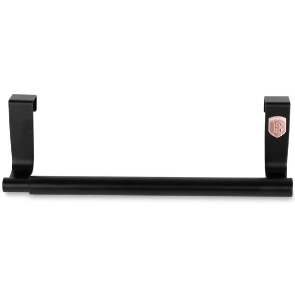Extendable stainless steel tea towel holder, black‑rose gold, adjustable 23–40 cm – space‑saving towel holder for kitchen and cupboard