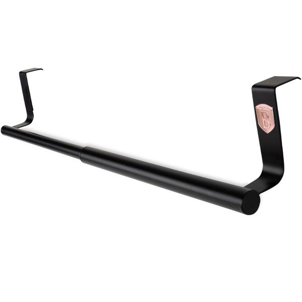 Extendable stainless steel tea towel holder, black‑rose gold, adjustable 23–40 cm – space‑saving towel holder for kitchen and cupboard