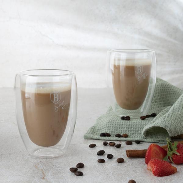 Set of 2 double-walled coffee mugs, 300 ml, floating effect, heat-resistant barista glass, cappuccino, latte macchiato, tea