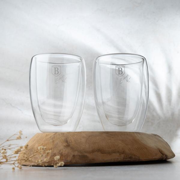 Set of 2 double-walled coffee mugs, 300 ml, floating effect, heat-resistant barista glass, cappuccino, latte macchiato, tea