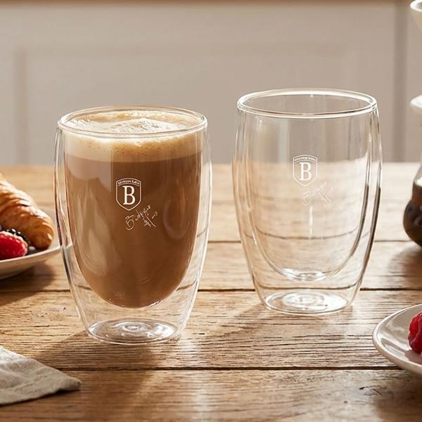 Set of 2 double-walled coffee mugs, 300 ml, floating effect, heat-resistant barista glass, cappuccino, latte macchiato, tea