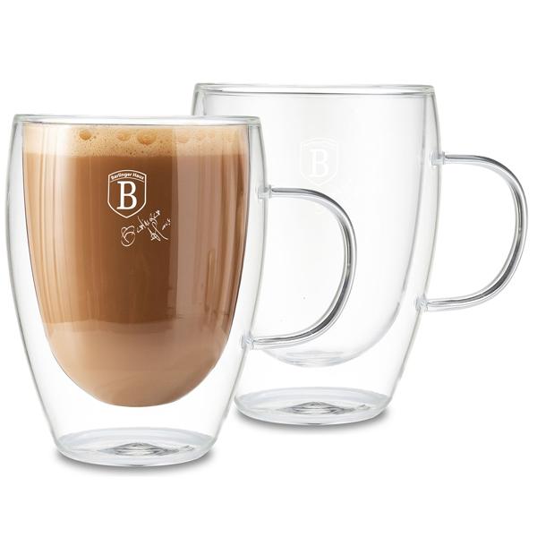 Set of 2 double-walled coffee mugs with handle, 300 ml, floating effect, heat-resistant barista glass, cappuccino, latte macchiato, tea