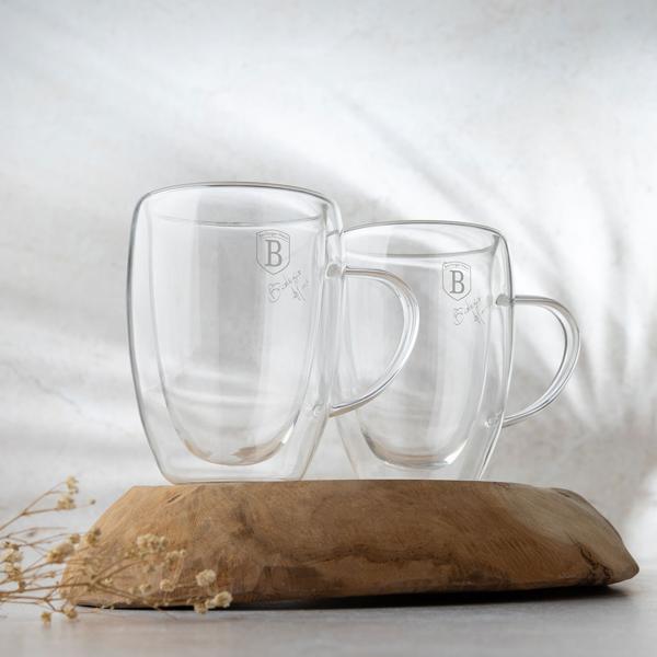 Set of 2 double-walled coffee mugs with handle, 300 ml, floating effect, heat-resistant barista glass, cappuccino, latte macchiato, tea