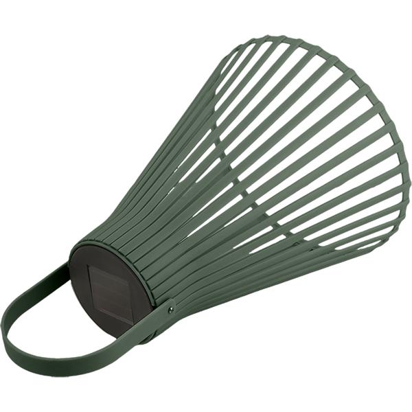 Set of 2 decorative LED solar lanterns for outdoor use, modern green garden lanterns with handle, slat-design solar lamp for balcony & terrace