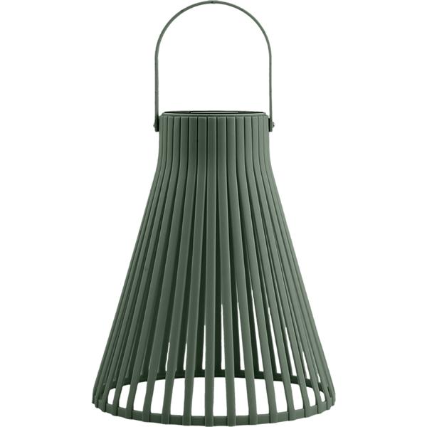 Set of 2 decorative LED solar lanterns for outdoor use, modern green garden lanterns with handle, slat-design solar lamp for balcony & terrace