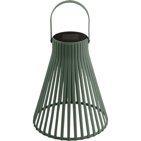 Set of 2 decorative LED solar lanterns for outdoor use, modern green garden lanterns with handle, slat-design solar lamp for balcony & terrace