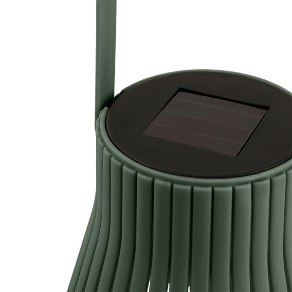 Set of 2 decorative LED solar lanterns for outdoor use, modern green garden lanterns with handle, slat-design solar lamp for balcony & terrace