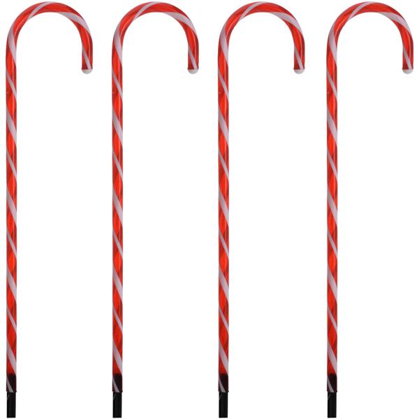 Set d’ambiance de 8 sucres d’orge LED rouge-blanc – Bel éclairage de Noël et déco de jardin avec minuterie pour jardin, allées et balcon